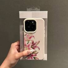Phone Case - 1 Elegant Pink Lily Flower Pattern Lychee Phone Case, Compatible with Iphone16 15 14 13 12 11 XS XR X 8 7 Plus Pro Max SE Series Phone Case, Halloween Gift, Easter Gift, Birthday Gift, Girlfriend, Boyfriend, Friend Or Self - Blanco - Ver 3