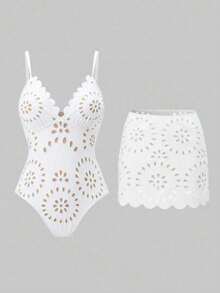 Swim Oasis Traje de baño de una pieza elegante y maduro estilo BOHO a juego, para playa y resort de primavera/verano - Blanco - Ver 1