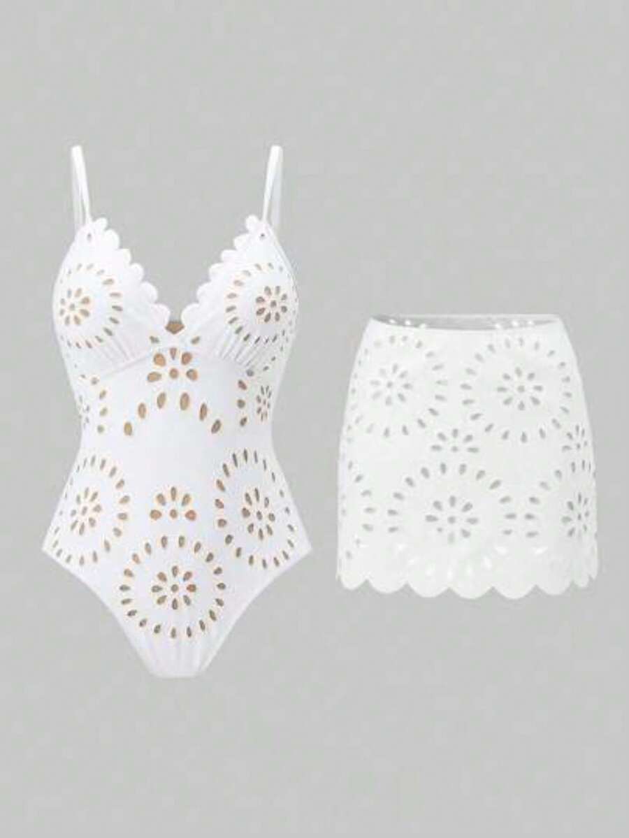 Swim Oasis Traje de baño de una pieza elegante y maduro estilo BOHO a juego, para playa y resort de primavera/verano - Blanco - Ver 1