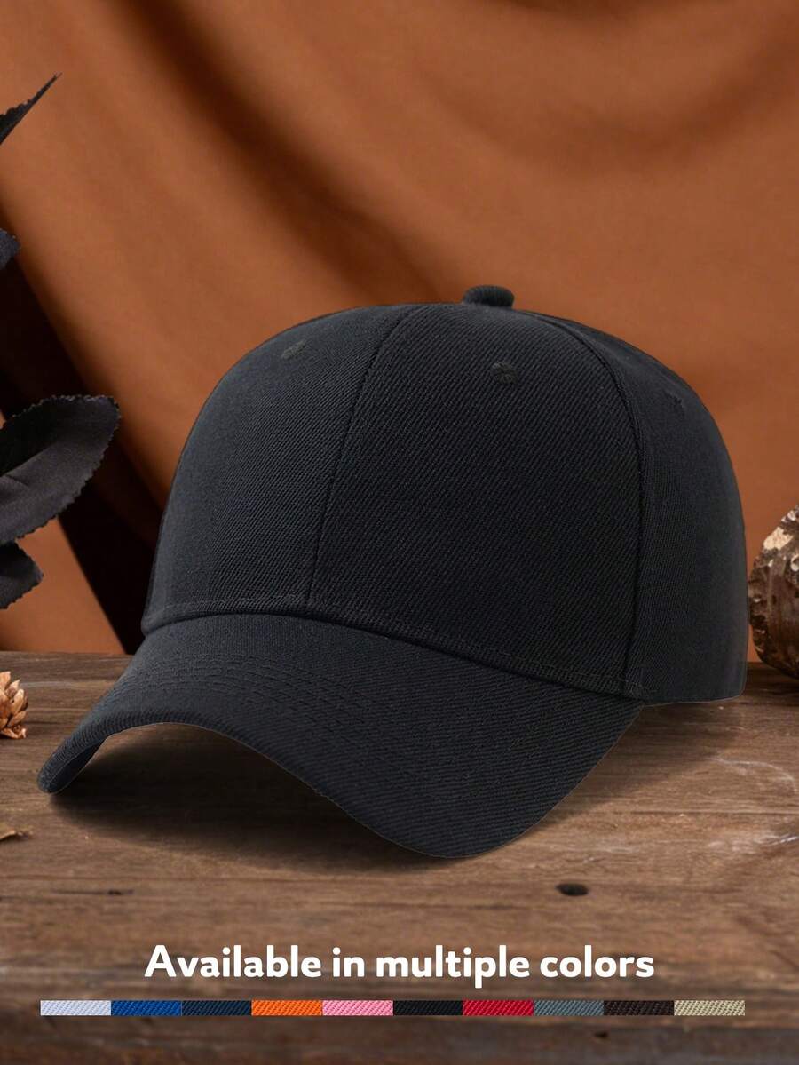 1pc Men's Black Multi-Color Solid Plain Outdoor Casual Fashion Adjustable Size Sun Protection Baseball Cap With Hook And Loop, Suitable For Sports, Daily Wear, Fishing, Team, Camping, Versatile - Multicolor - View 1