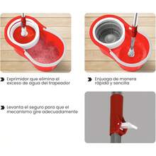 Magic Rotating Mop With Wringer Bucket, 360° Rotating Microfiber Head, Adjustable Telescopic Handle, Efficient Cleaning System For Wood, Ceramic, Marble Floors And More (BLACK) - Red - View 4