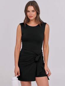 Caracilia Women's Summer Mini Dress, Sleeveless, Bodycon, With Fitted Waist And Built-In Shorts, Ideal For Night Out Or Vacation - 黑色 - 查看 3