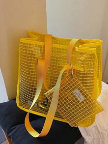Minimalist Large Capacity Transparent Beach Bag Shoulder Bag Tote Bag Handbag For Women - Yellow - View 5