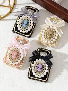 1pc Elegant Floral Fabric Handmade Embossed Portrait Rhinestone Studded Academic Style Brooch Pin, Luxury Jewelry Brooch Suitable For Daily Wear, Gift For Dates - Fashion - View 8