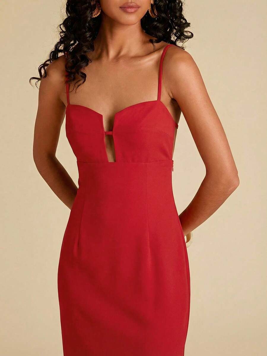 Floral Print Spaghetti Strap Dress With Open Back, Vacation Style - Redwood - View 1