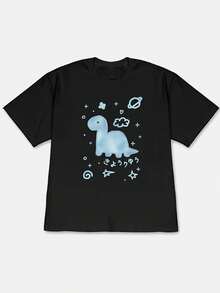 Camiseta unisex, nueva colección primavera/verano 2026, camiseta de manga corta con hombros caídos, estilo acuarela en colores claros, blusas para mujer, camisas de mujer, blusa, camisas. - Negro - Ver 1