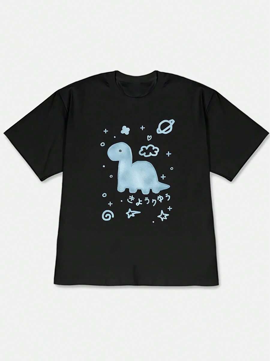 Camiseta unisex, nueva colección primavera/verano 2026, camiseta de manga corta con hombros caídos, estilo acuarela en colores claros, blusas para mujer, camisas de mujer, blusa, camisas. - Negro - Ver 1