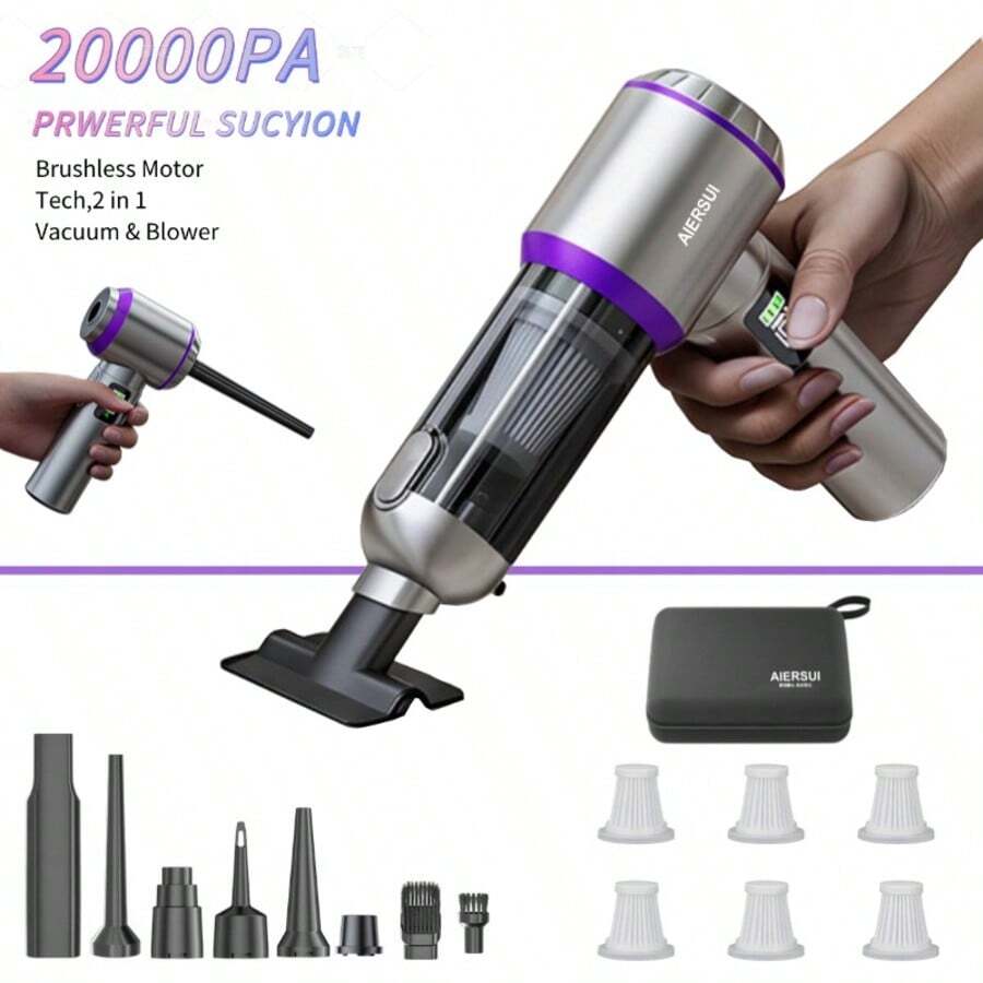 Handheld Vacuum Cleaner, Vacuum Cleaner And Blower, Powerful Wet/Dry Handheld Car Vacuum Cleaner, With Multi-Function Nozzle/Small Floor Mop, Suitable For Car, Home, Office And Pets. 2000mAh/7.4V, ABS Material - Multicolor - View 1