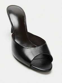 Sandal Mule Wanita Terbaru Musim Semi/Panas 2026 dengan Hak Rendah Sedang-Tipis, Hak Stiletto - Hitam - View 4