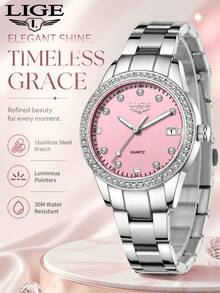 LIGE Classic 3-Hand Women's New Watch, Date Display, Multi-Function Chronograph, Exquisite Small Elegant High-End - Silver - View 13
