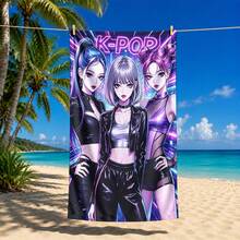 1pc Multi-Style K-POP Anime Girl Group Print Microfiber Beach Towel, Quick-Dry Soft Absorbent, Suitable For Bathroom, Beach, Pool, Gym - Multicolor - View 15