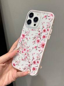 1件彩繪櫻花印花軟手機殼，適用於 iPhone/手機 - 粉色 - 查看 3