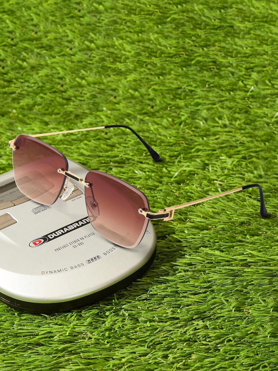 Shadewire 1 Pair Unisex Metal Square Frameless Fashion Glasses, Minimalist Style, Summer Holiday, Beach Vacation, Outdoor, Travel, Business Casual GiftVintage Retro - Coffee Brown - View 1