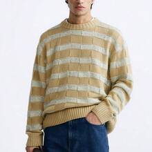 ZARA Knitwear Men's Beige Crew Neck Moderate Other Beige - Beige - View 4
