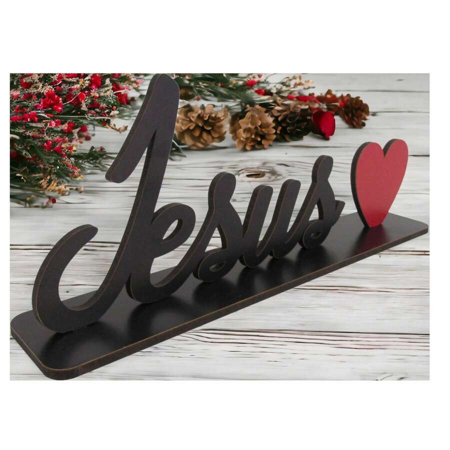 Palavras De Mesa Com Base Decoração Jesus Mdf - Preto - Visão 1