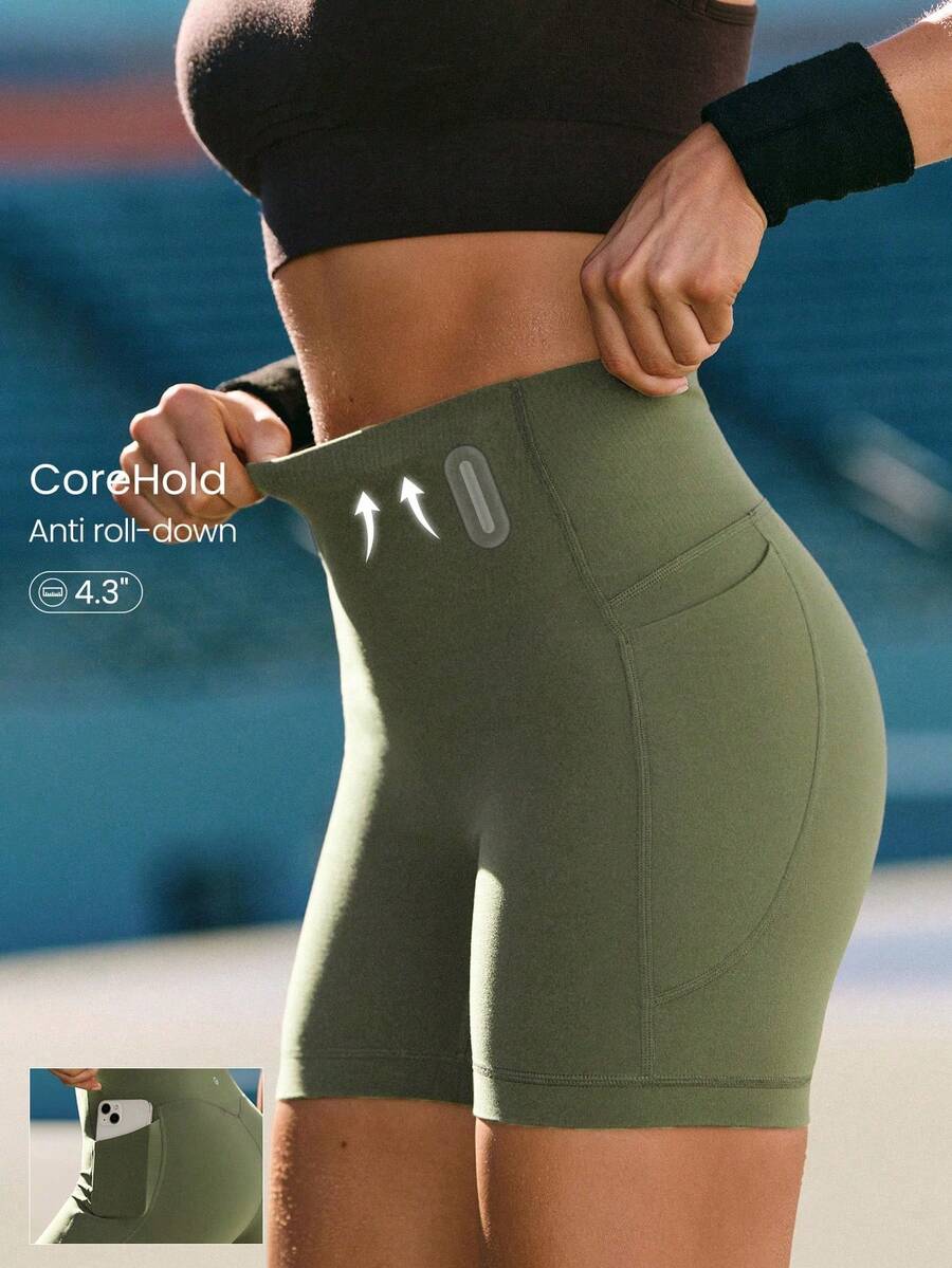 GLOWMODE 4.3" FeatherFit™ Corset Support Cycling Shorts - Sculpt, Seamless Front, Tummy Control, With Side Pockets And Anti-Slip Strips, For Training - Perunggu - View 1