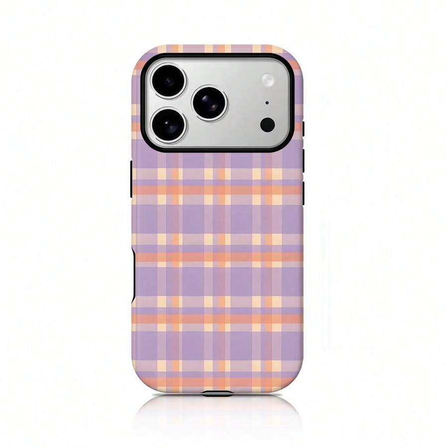 [24h Shipping From DE/FR/ES]Apple 17 16  22 23 24 25 26 Galaxy Phone Case - Retro Fresh Purple And Yellow Checkered, Case For IPhone 17, 17 Pro, 16 Pro Max, 15 Pro, 13, 13 Mini, 12, 11, XS Max, 7, SE2, 2-In-1 Glossy Cover - 1 Piece Of Picture Color - View 1