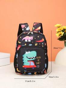 1 Stück Mini Cartoon Dinosaurier Muster Rucksack, zufällige Druckposition - Auto Dinosaurier Schwarz - Übersicht 3