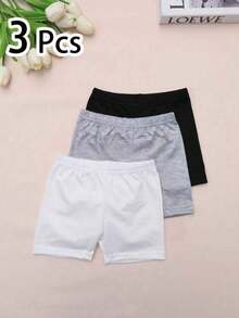 3 piezas de pantalones cortos casuales de unicolor para niñas, leggings minimalistas con ribete de volantes, versátiles para uso diario - Multicolor - Ver 11