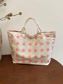 Summer New Polka Dot Contrast Design Women's Tote Bag, Fashion Minimalist Waterproof PVC Handbag/Vacation Bag - Pink - View 6