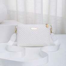 Bolso bandolera acolchado negro para mujer, bolso de hombro con patrón de rombos ancho y elegante, bolso de mano, adecuado para uso casual diario y ocasiones de - Blanco - Ver 2