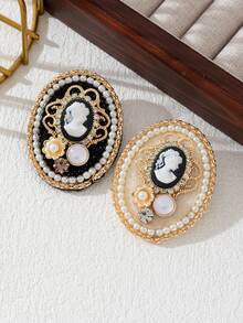 1pc Elegant Oval Relief Portrait Design Fabric Handmade Shiny Alloy Accessory Women Brooch, Jewelry Chest Flower Luxury Gift, Suitable For Daily Wear, Bag Decor, Lapel Pin - Elegant - View 11