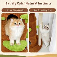 BingoPaw Large Cat Tree With Scratching Post Cute Castle Condo Multiple Jumping Platforms - Green & Brown - View 11