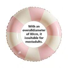 1 pieza Aro inflable de natación a rayas rosa y blanco estilo macaron, tubo flotante de piscina grueso y duradero, aro de natación con estética vintage, adecuado para vacaciones de verano en la playa, fiesta de piscina en parque acuático, ocio, relajación en natación al aire libre, accesorios de agua para viajes - Estilo retro - Ver 13