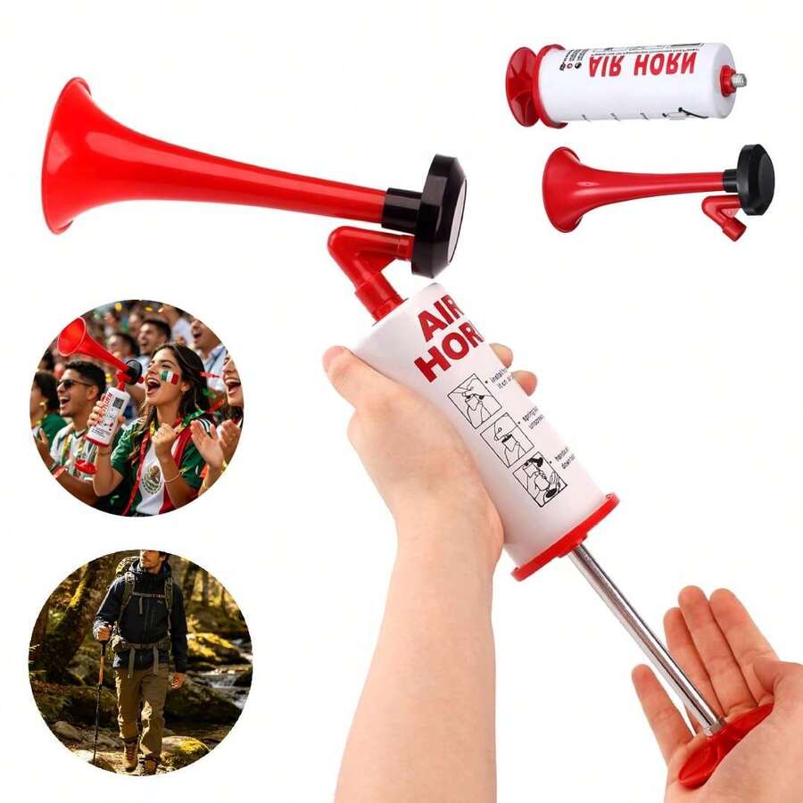 Portable Manual Air Horn, High-Intensity Sound, Suitable For Boats, Cars, Sporting Events, And Emergencies - Red - View 1