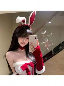 1pc Halloween Red Rabbit Ear Headband Cute Plush Rabbit Ear Headpiece Pure Desire Bunny Girl Cosplay Sweet Girl Decoration - Multicolor - View 4