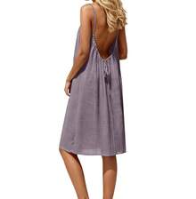 Vestido corto tirantes espalda descubierta seda fría liso 2026 mujer estilo europeo-americano, playa vacaciones - Burdeos - Ver 11