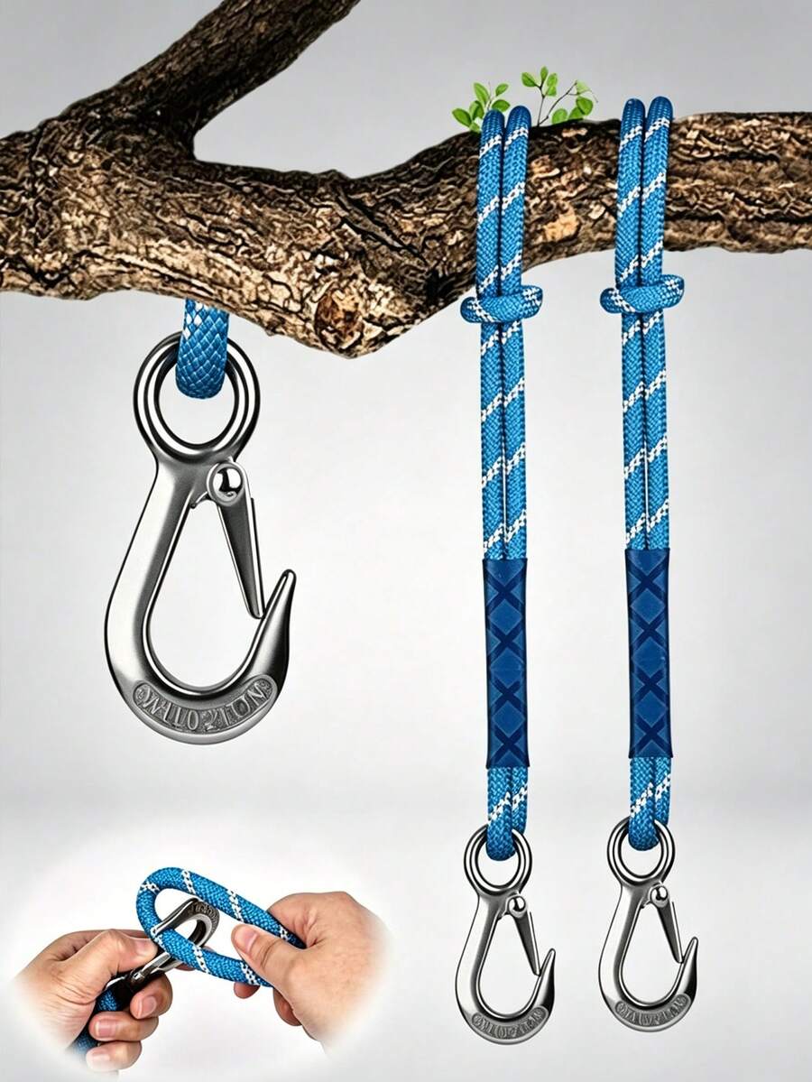 1pc Hammock Accessory, Heavy Duty Swing Hanging Rope With Carabiner, Indoor/Outdoor Swing Hammock Playground Set Assembly Rope, Suitable For Long-Term Outdoor Use, Camping, Travel And Beach Vacation Essential - A - View 1