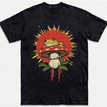 Cute Frog Red Mushroom Cottagecore Nature Retro Tee Gift Men Women Summer Tops Going Out Top Going Out Tops - Black - View 3