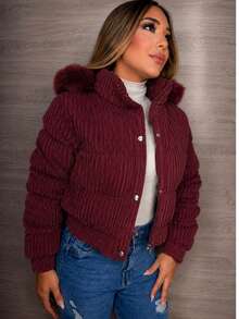 PUFF JACKET - WARM AND LINED WINTER JACKET - COAT - WOMEN'S COLD WEATHER BLOUSE FOR PARTIES - Redwood - View 2