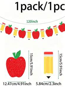 1 pieza Bandera decorativa de lápiz & manzana para regreso a la escuela, decoración de aula para el primer día de escuela, suministros para fiesta, decoración de aula y hogar para maestro de 1er grado, banner de desayuno - Multicolor - Ver 10
