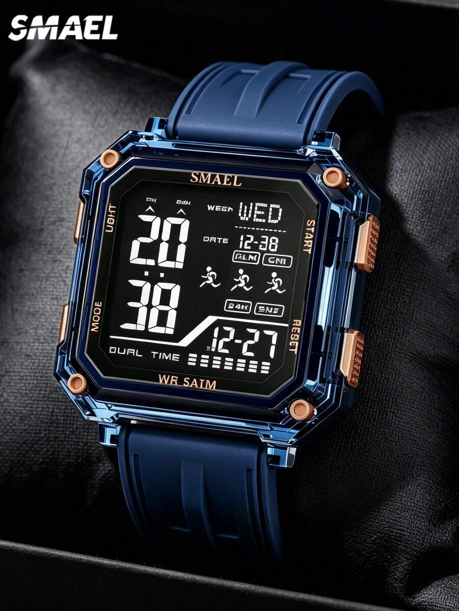 SMAEL 1pc Square Dial Digital Watch For Men And Women Student Casual Fashion Stopwatch Alarm Sports Wrist Watch