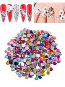 6 cajas de set de strass para arte de uñas con base plana de cristal, colores surtidos, para decoración DIY/forma, cristales brillantes con base plana - Multicolor - Ver 3