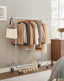 SONGMICS Perchero Para Ropa Con Ruedas, Extensible, Carga Pesada de 130 kg, Fácil de Montar y Portátil, (110-150) * 45 * 162.9 cm,Plata MHSR11SV2 - Negro Mate - Ver 8