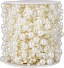 98FT Pearl Beads String Garland, 8mm 3mm Ivory Faux Pearl Beads Roll Strand Bulk Wedding Party Flower Decoration - White Star & Pearl - View 3