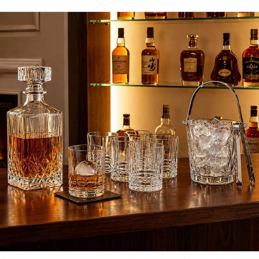 Kit Whisky:Licoreira 900ml + 6 Copos Whisky 345ml + Balde com Gelo e Pinça - Visão 1