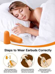 10/24/60/120pcs Foam Earplugs, 32dB NRR Noise Reduction Earplugs, Suitable For Sleep, Snoring, Travel, Loud Music, Concerts, Shooting, Work, Construction, Hearing Protection (Orange) - Orange Color - View 4