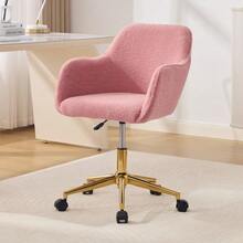 002 - Modern Swivel Office Chair In Plush-Effect Fabric, Height Adjustable, 360° Swivel, Gold Legs, For Office And Home Office, White - Pink - View 7