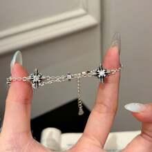 1pc Elegant Korean Style Zirconia Rhombus Flower Adjustable Bracelet, Light Luxury Design, Exquisite Commuter Versatile Hand Accessory - Iris Bracelet - View 3