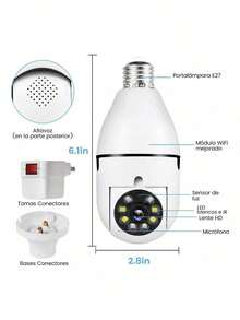 Cámara de vigilancia con bombilla Wifi de 1080P, Cámara De  1080p Wifi Hd E27, visión nocturna a color, rotación de 360°, seguimiento automático de personas, comunicación bidireccional, hogar inteligente - Blanco - Ver 7