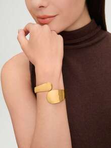 Ashenrae 1pc European And American Fashion Gold-Plated Face Shaped Bangle, Suitable For Women's Daily Wear - Yellow Gold - View 6
