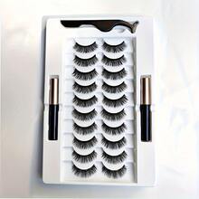Eyelash And Eyeliner Set - Includes 2 Liquid Eyeliners And 10 Pairs Of Eyelashes - Creates A Natural Look, Reusable, No Glue Required. - White - View 3