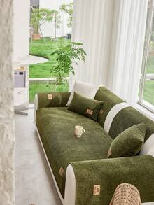 1 pièce Housse de coussin de canapé en chenille de couleur unie, housse de canapé de style minimaliste moderne Wabi-Sabi, housse de siège de canapé douce et respectueuse de la peau, antidérapante et anti-poussière, durable et résistante à l'usure, protecteur de canapé anti-rayures et adapté aux animaux de compagnie, tapis de canapé toutes saisons, lavable en machine, convient pour le bureau, la chambre, le salon, l'extérieur, s'adapte aux canapés en L de 1 à 4 personnes, housse de canapé, housse de canapé - Vert - Voir 4