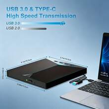 7-In-1 USB3.0 Type-C External DVD CD Drive, Optical Burner With USB Hub & Card Reader - View 4