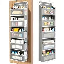 FF FINESSE THING 5-Tier Door Hanging Storage Organizer, Heavy-Duty Non-Woven With 5 Large Pockets & Hooks, Vertical Space Saver For Bathroom Wardrobe Bedroom Dorm, Holds Cosmetics, Toiletries, Towels & Cutlery - 灰色-5層10口袋 - 查看 1