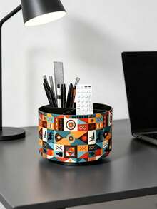 Cubo de almacenamiento giratorio de 4 compartimentos, rotación libre de 360° con diseño impreso, organizador para brochas de maquillaje de tocador, control remoto de sala de estar y hogar - Multicolor - Ver 6